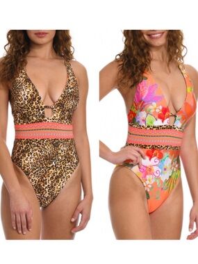 Sunshine 79 In A Trance Tropical Leopard One Piece Reversible Swimsuit 10 NWT